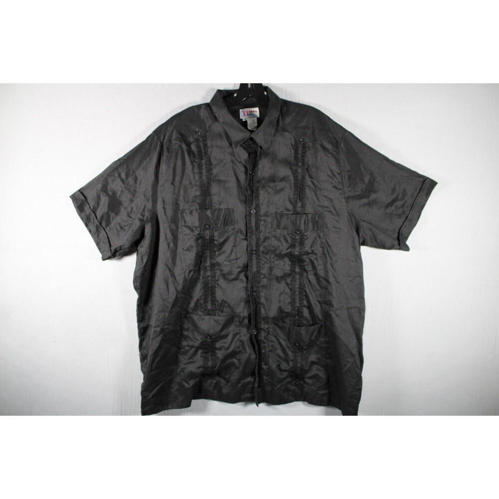 Pepe & Berta Men's Guayabera Shirt 1X Black Linen Short Sleeve Made Mexico